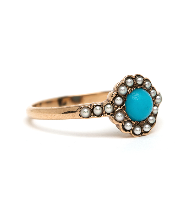 Vintage Pearl Turquoise Flower Ring