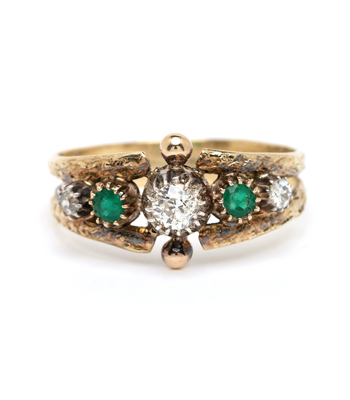 Vintage Victorian 18K Gold Diamond Emerald Collet Boho Stacking Ring curated by Sofia Kaman