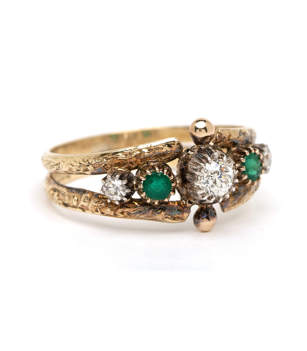 Victorian Diamond Emerald Boho Ring