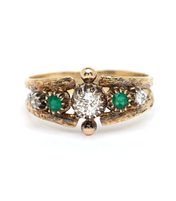 Vintage Victorian 18K Gold Diamond Emerald Collet Boho Stacking Ring curated by Sofia Kaman.  This piece has been sold and is in Vintage Archive.