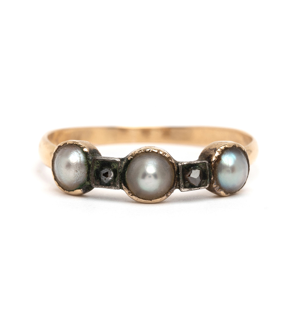 Vintage Victorian Pearl and Diamond Stacking Band Perfect for pairing with Vintage Engagement Rings curated by Sofia Kaman.