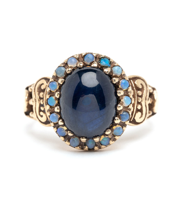 Moonstone And Opal Vintage Retro Sapphire Opal Cluster Unique Engagement Ring curated by Sofia Kaman