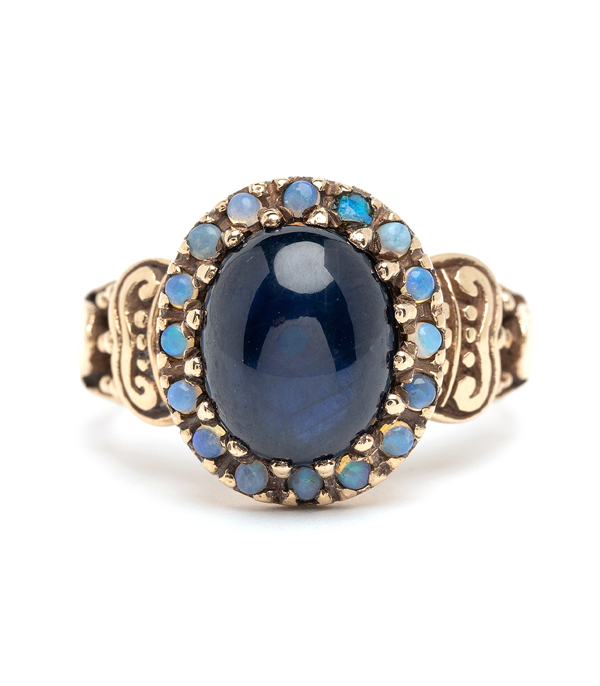 Vintage Retro Sapphire Opal Cluster Unique Engagement Ring curated by Sofia Kaman.