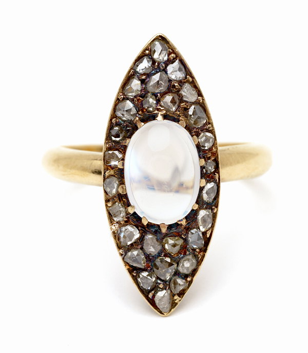 Edwardian Moonstone Diamond Vintage Engagement Ring curated by Sofia Kaman.