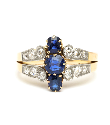 Vintage Edwardian Sapphire and Diamond Unique Engagement Ring curated by Sofia Kaman