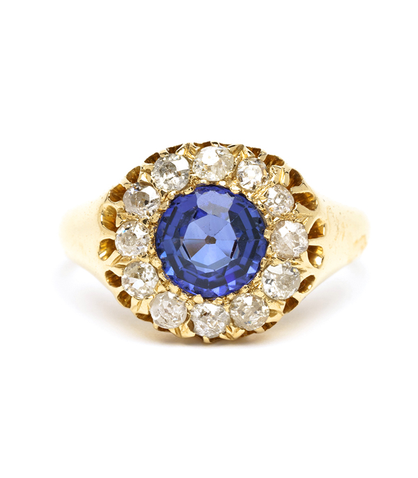 Vintage Antique Edwardian Sapphire and Diamond Cluster Ring curated by Sofia Kaman.