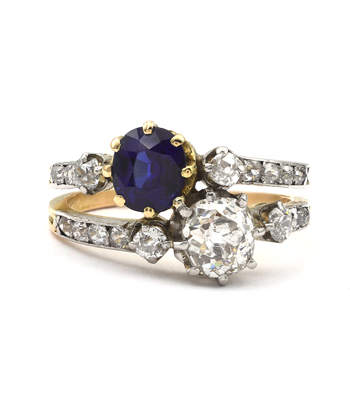 Sapphire Engagement Rings Victorian Toi et Moi Sapphire Diamond Vintage Engagement Ring curated by Sofia Kaman