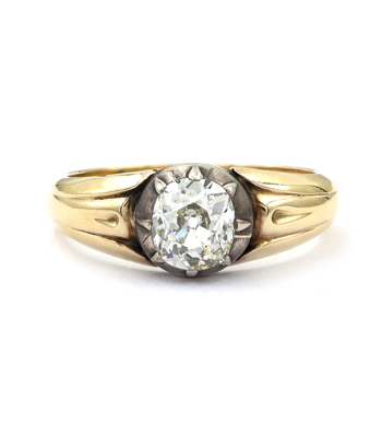 18K Yellow Gold Victorian Antique Diamond Wide Band Vintage Engagement Ring curated by Sofia Kaman