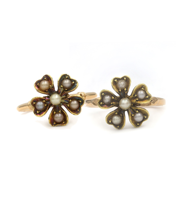 Victorian 14k Yellow Gold Victorian Matching Flower Pearl Stacking Rings curated by Sofia Kaman
