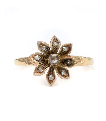 14K Rose Gold Antique Diamond Victorian Vintage Flower Ring curated by Sofia Kaman
