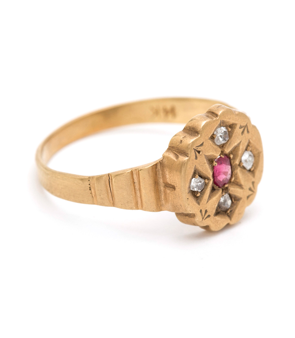Vintage Victorian Gold Rose Cut Diamond Ruby Petite Ring