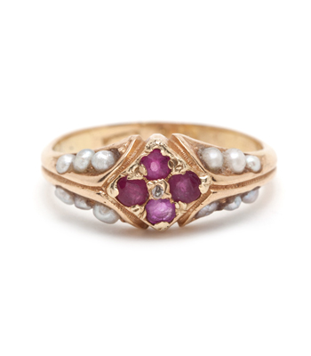 14K Rose Gold Vintage Victorian Ruby Pearl Boho Pinky Ring curated by Sofia Kaman