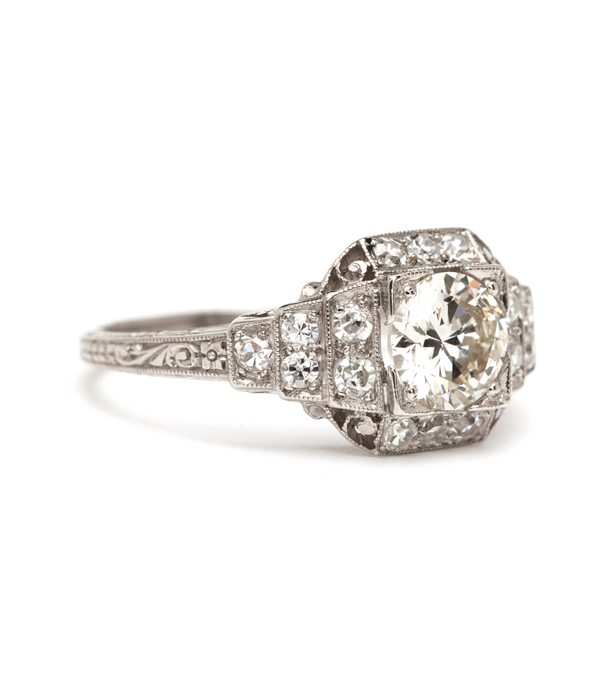 Art Deco Platinum Filigree Diamond Vintage Engagement Ring