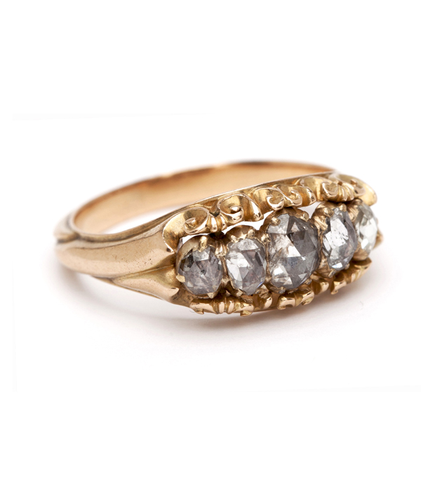 Gold Victorian Rose Cut Diamond Vintage Engagement Ring