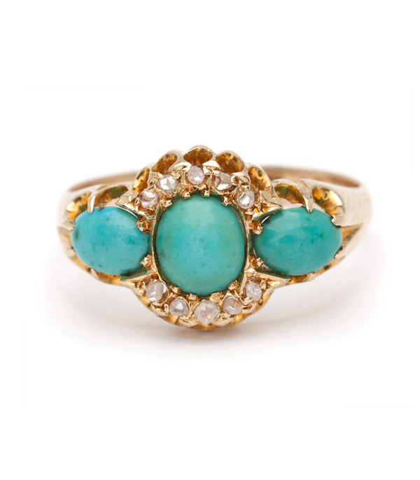 Antique Diamond Turquoise Boho Engagement Ring curated by Sofia Kaman.  This piece has been sold and is in Vintage Archive.