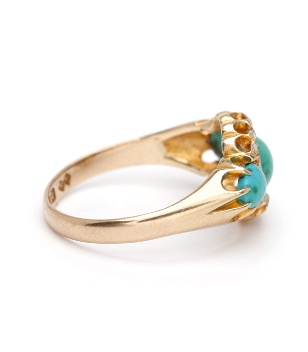 Gold Turquoise And Diamond Vintage Victorian Ring