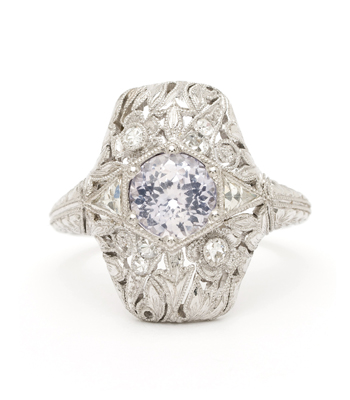 Vintage Edwardian 1920s Platinum Brilliant Cut Blue Sapphire Diamond Accent Statement Vintage Engagement Ring curated by Sofia Kaman