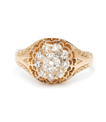 Victorian Double Scallops Diamond Halo Cluster Vintage Engagement Ring curated by Sofia Kaman