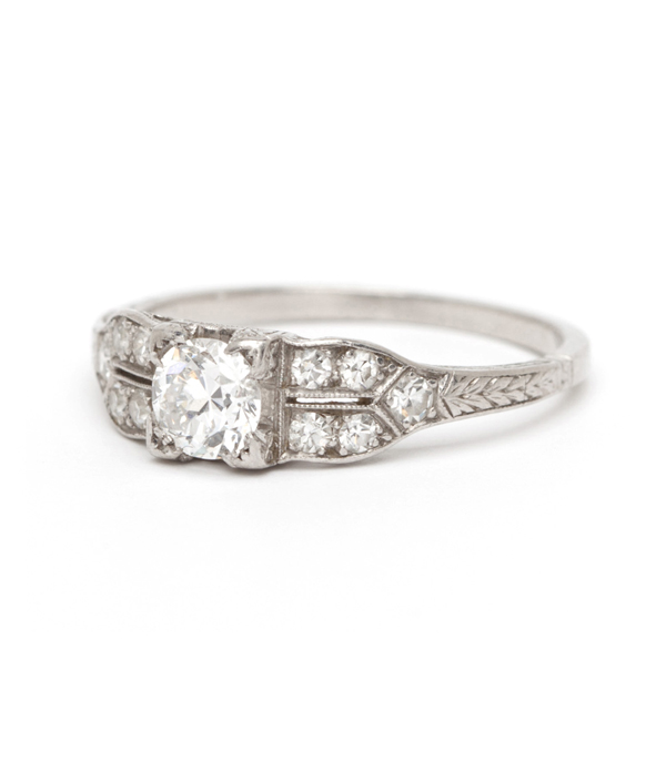 Vintage Art Deco Diamond Accent Engraved Band Old European Cut Diamond Engagement Ring