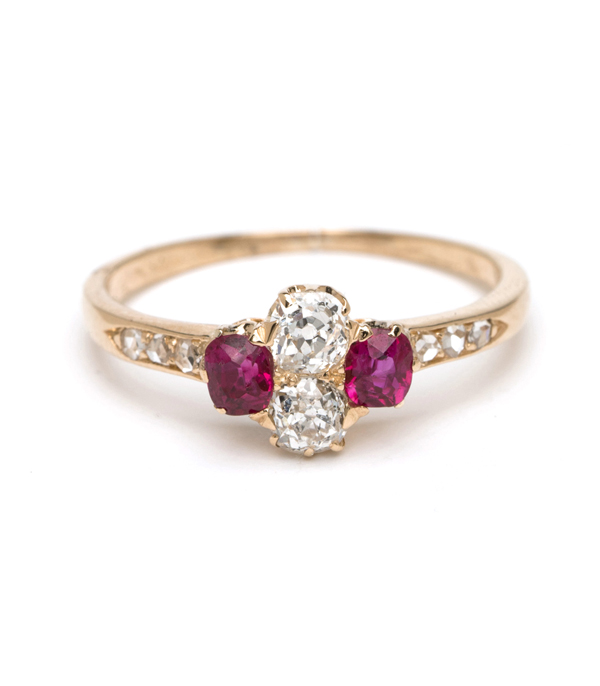 Vintage Victorian 18K Gold Ruby Old Mine Cut Rose Cut Diamond Boho Engagement Ring curated by Sofia Kaman.  This piece has been sold and is in Vintage Archive.