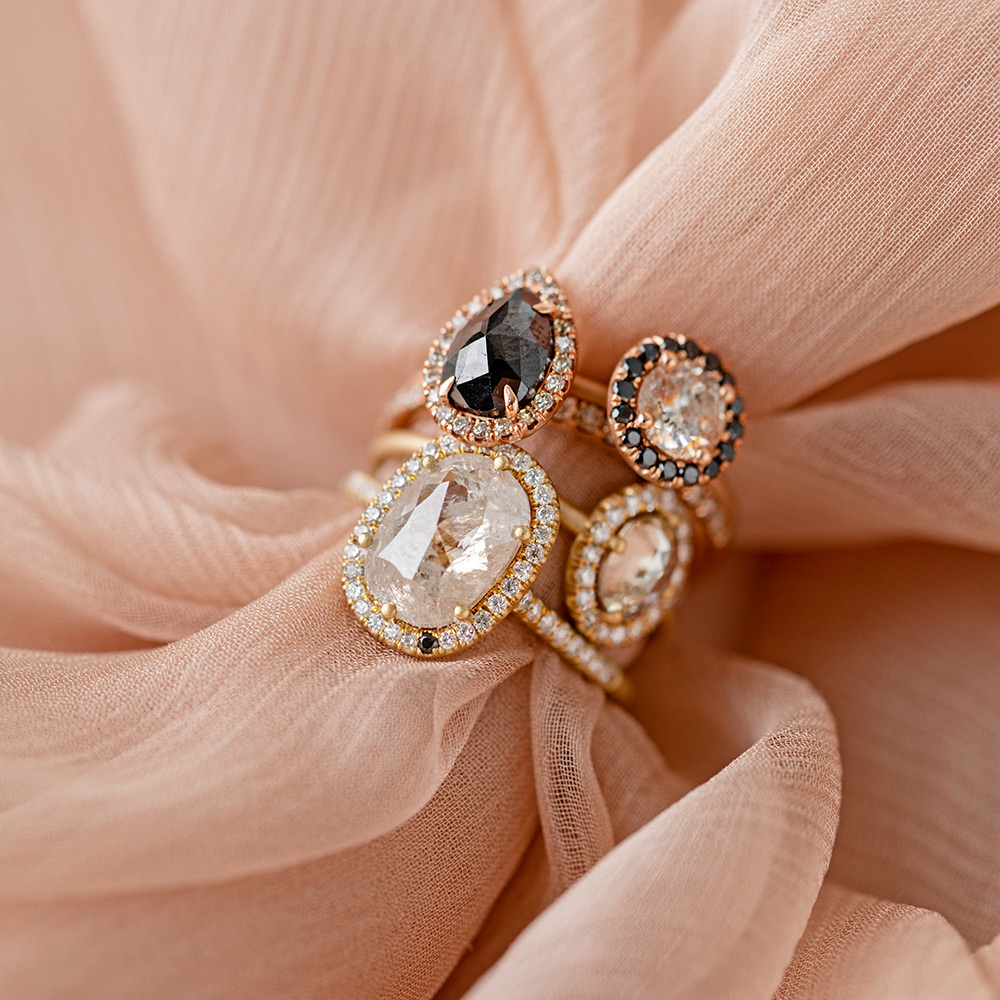 Sofia Kaman - Our Materials - Rose Cut Salt and Pepper Diamond Engagement Rings